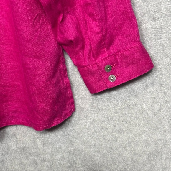 J. Jill Love Linen Long Sleeve Button Down Shirt-Dark Pink-Women Size Medium - Picture 5 of 6